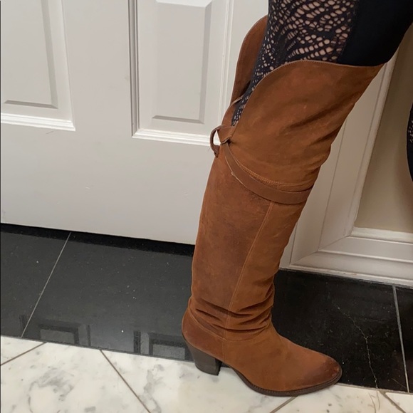 Sartore Brown Distressed Leather Thigh High Boots - Picture 9 of 11